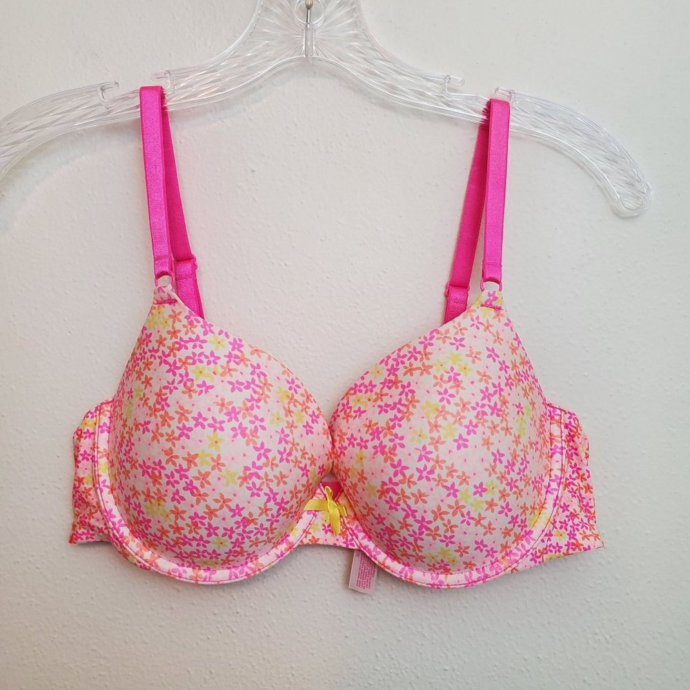 Victoria's Secret pink and orange floral demi bra 36C